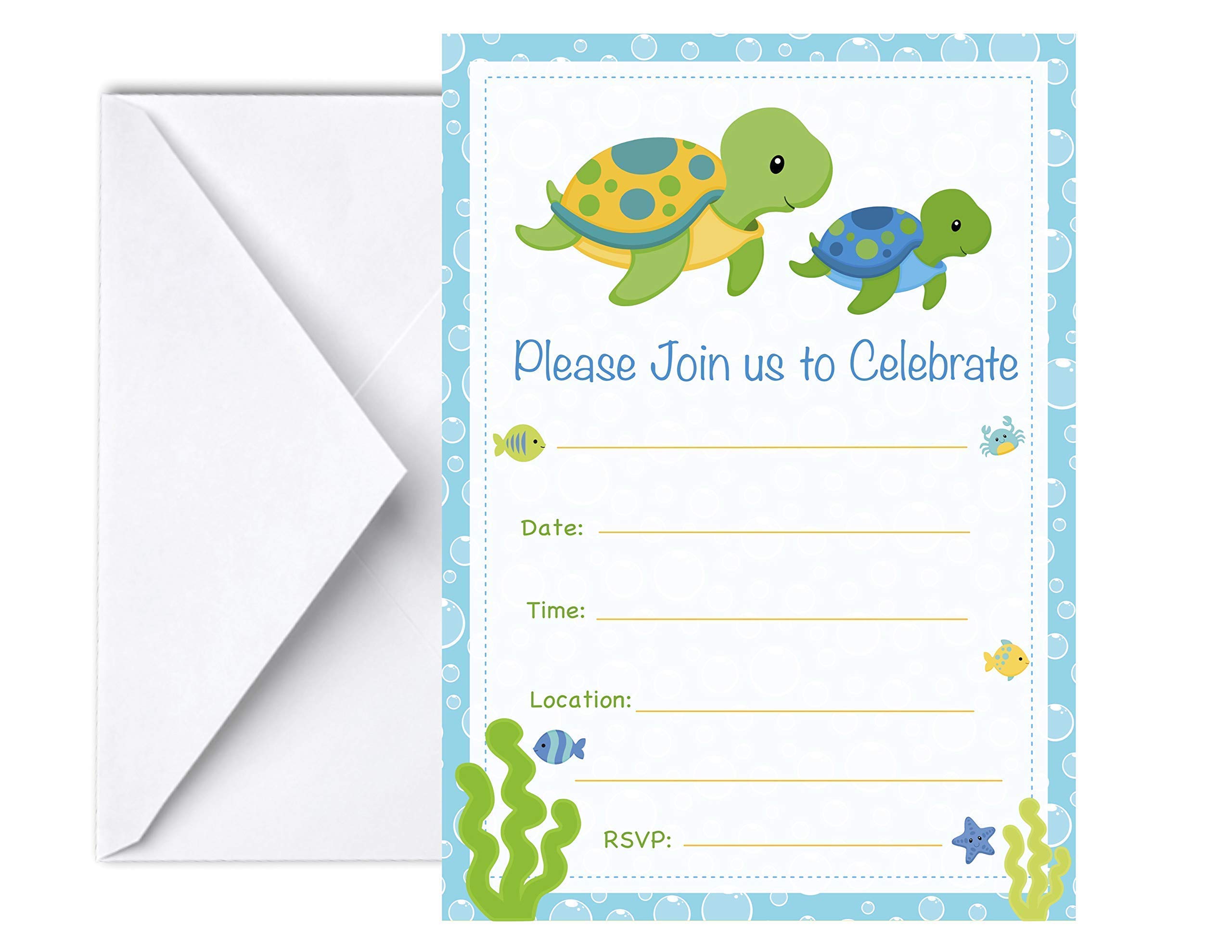 Sea Turtle Invitations 12 PCS, 5x7 Sea Animals Invites for Birthday ...