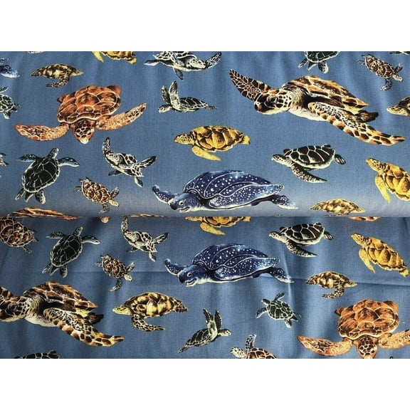 Sea Turtle Japanese Fabric Blue Twill Fabric KTS-6606 1/2 Yard Light Blue