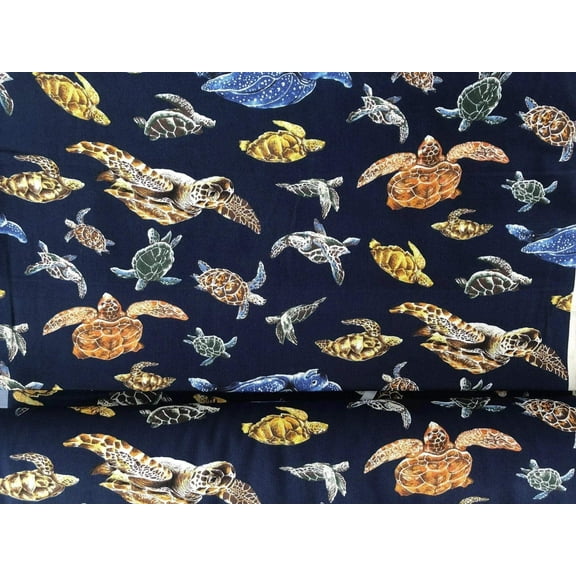 Sea Turtle Japanese Fabric Blue Twill Fabric KTS-6606 1/2 Yard Light Blue