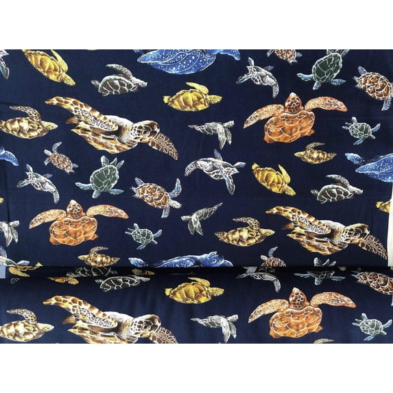 Sea Turtle Japanese Fabric Blue Twill Fabric KTS-6606