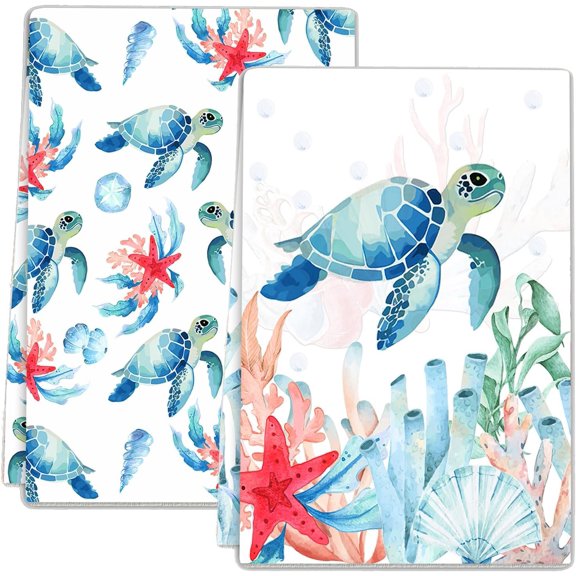Sea Turtle Kitchen Towels 2 count Decorative Hand Towel Absorbent with Loop 16"X 24"
