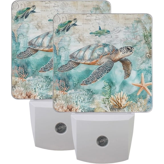 Sea Turtle LED Sensor Night Light Set of 2 Aqua Coast Ocean Shell Starfish Fish Mermaid Nautical Theme Table Desk Lamps with Adjustable Brightness Eye-Caring for Home Bedroom Office Parlour