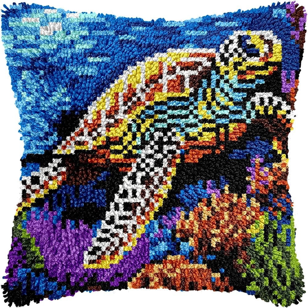 Sea Turtle Latch Hook Kits Pillow kits Cushion Throw Pillow Embroidery Craft Kits DIY Kits of DIY Hooking Pillowcase Cover Supplier with Color Printed Canvas 43x43cm (166)