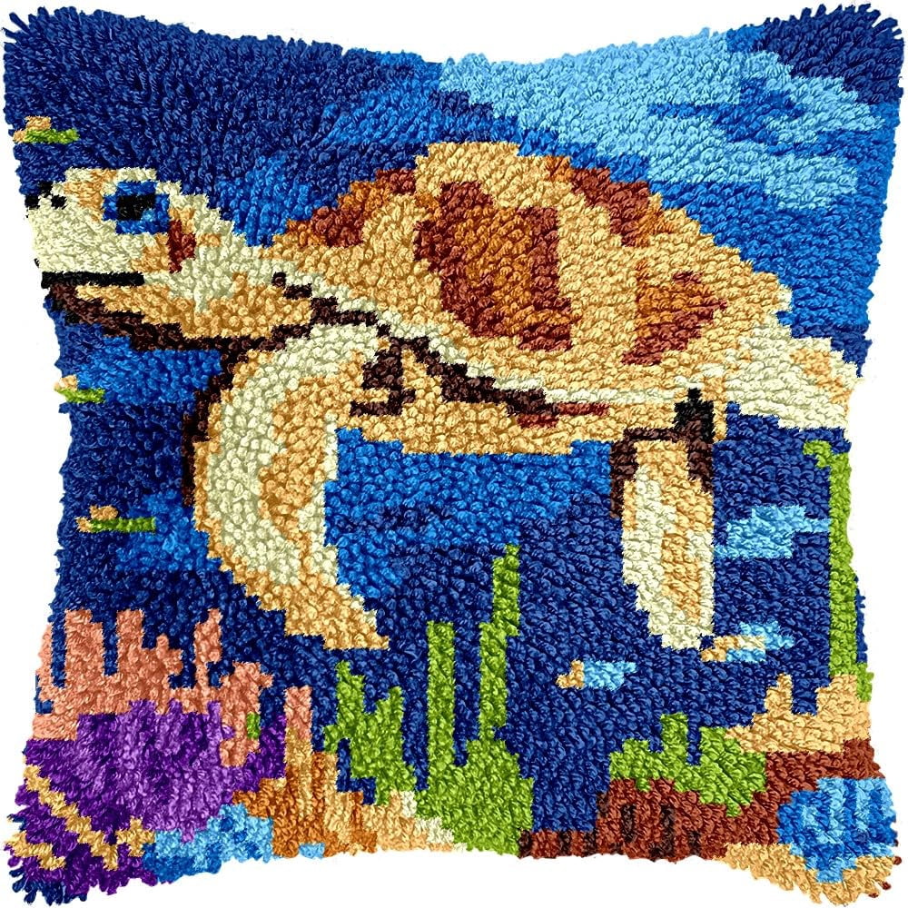 Sea Turtle Latch Hook Kits Pillow kits Cushion Throw Pillow Embroidery Craft Kits DIY Kits of DIY Hooking Pillowcase Cover Supplier with Color Printed Canvas 43x43cm (4)
