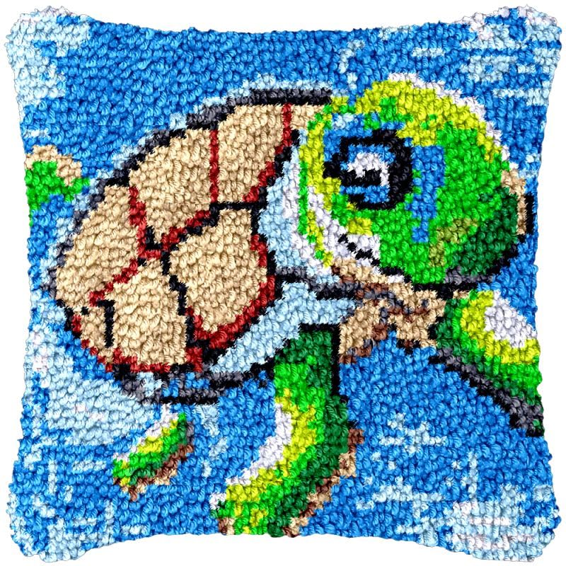 Sea Turtle Latch Hook Pillow Cover Kits for DIY Cushion Cross Stitch Crochet Hooking Latch Hook Pillowcase Rug Kits with Preprinted Canvas Crochet Yarn Kits Needlework Crafts 17'' X 17''