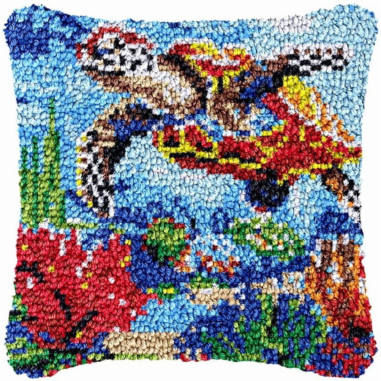 Sea Turtle Latch Hook Pillow Cover Kits for DIY Handmade Throw Pillow Cross Stitch Latch Hook Pillowcase Rug Kits with Preprinted Color Pattern Canvas Crochet Yarn Kits 17''X 17''(ys9)