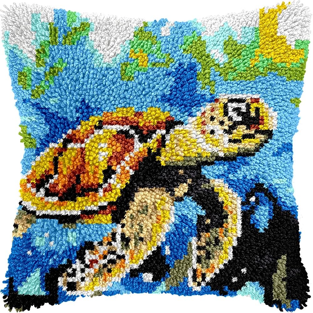 Sea Turtle Latch Hook Pillow Kits for DIY Handmade Throw Pillow Cushion Embroidery Latch Hooking Pillowcase Kits with Preprinted Canvas Crochet Yarn Kits 17''X 17''(g26)