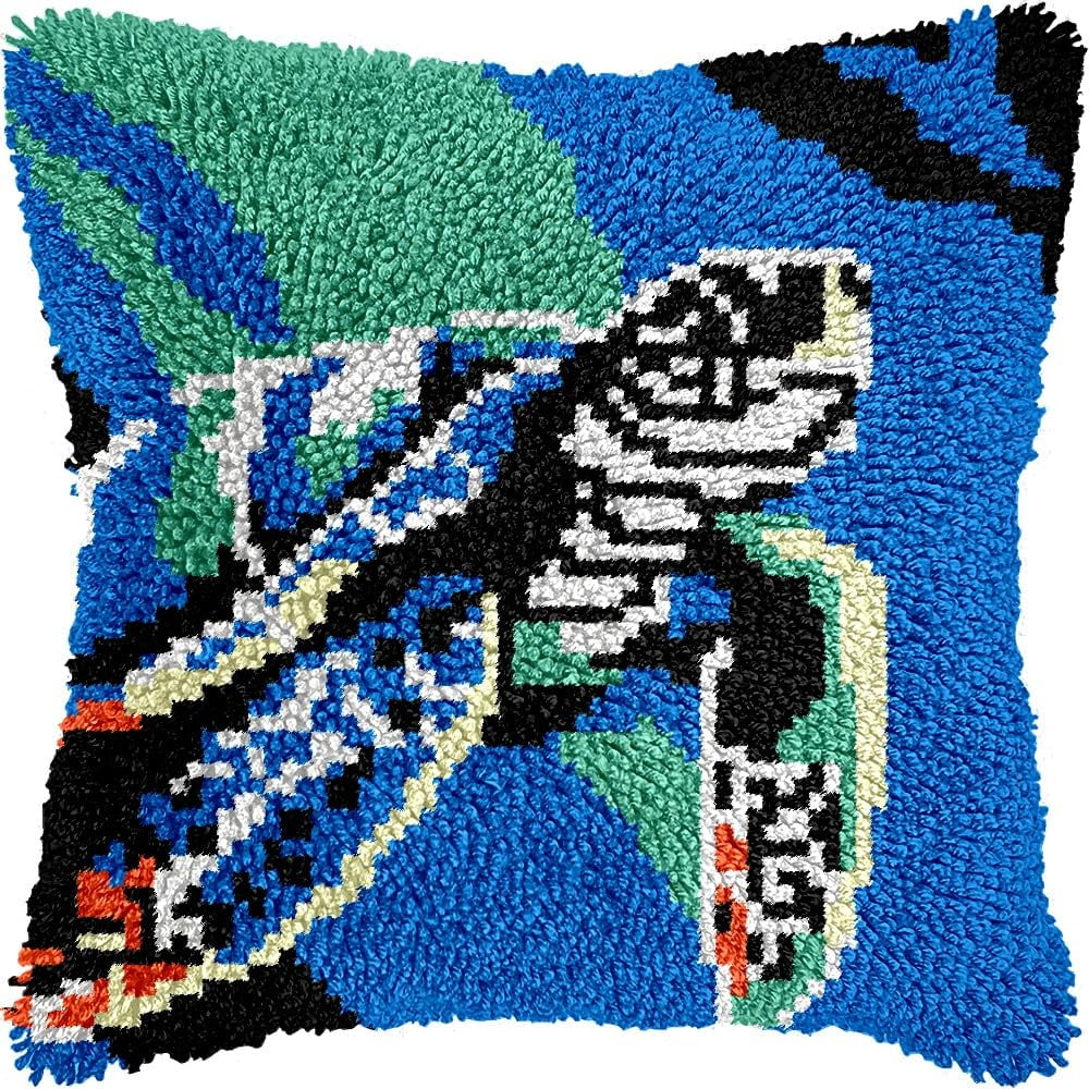 Sea Turtle Latch Hook Pillow Kits for DIY Throw Pillow Cushion Embroidery Latch Hooking Pillowcase Kits with Preprinted Canvas Crochet Yarn Kits for Home Decor 17''X 17''(C57)