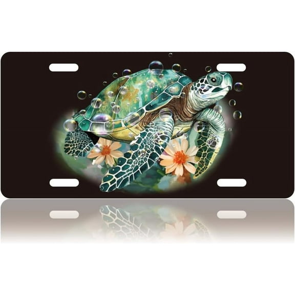 Sea Turtle License Plate Sea Turtle Front License Plate Covers Decorative Car Aluminum Noverlty License Plate License Plate Tag Car Accessory for Licence Plate 6 X 12 Inch DIY