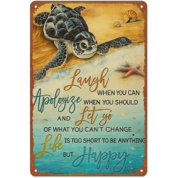 Sea Turtle Life Is Short Metal Tin Sign Wall Decor, Vintage Poster for Cafe Bar Restaurant Shop, 8 x 12 Inches