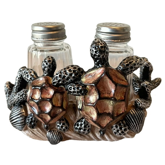 Sea Turtle Love Turtle Hugs Decorative Salt & Pepper Shaker Set - Sea Shell and Coral Nautical Ocean Beach Coastal Decor