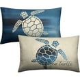 thumbnail image 1 of Sea Turtle Lumbar Pillow Covers Beach Ocean Themed Rectangle Waist Pillowcase 12x20 Navy Blue and Beige Cotton Linen Throw Pillow Covers Set of 2 for Bed Sofa Couch Home Decor, 1 of 6