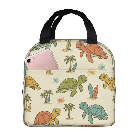 Sea Turtle Lunch Bag Retro Surfboard Design Insulated Cooler Tote For Men And Women Large Reusable Lunch Box For Beach Picnic And Summer Travel