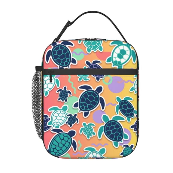 Sea Turtle Lunch Box Reusable Insulated Lunch Bag Office Commuting Cartoon Theme Pouch Case Cooler Tote Bag Thermal Side Mesh Pocket Holder