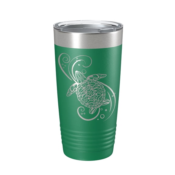 Sea Turtle Mandala Tumbler Travel Mug Insulated Laser Engraved Coffee Cup Turtle Zentangle Pattern Design Gift 20 oz Green