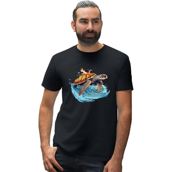 Sea Turtle Men's Graphic Tees, Vintage Print Short Sleeve T Shirts Summer Shirt Round Neck Tee Tops