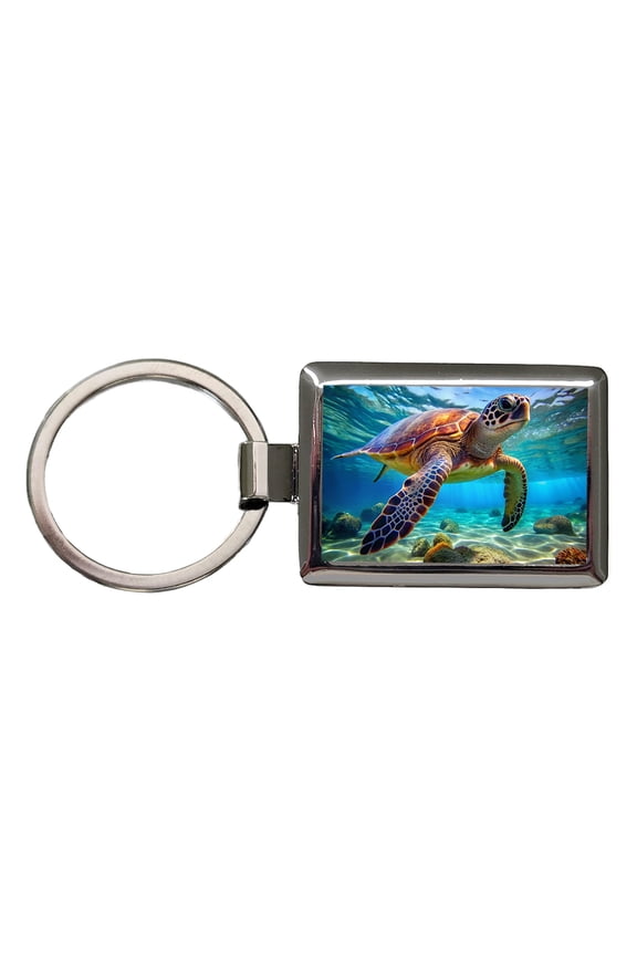 Sea Turtle Metal Rectangle Keychain