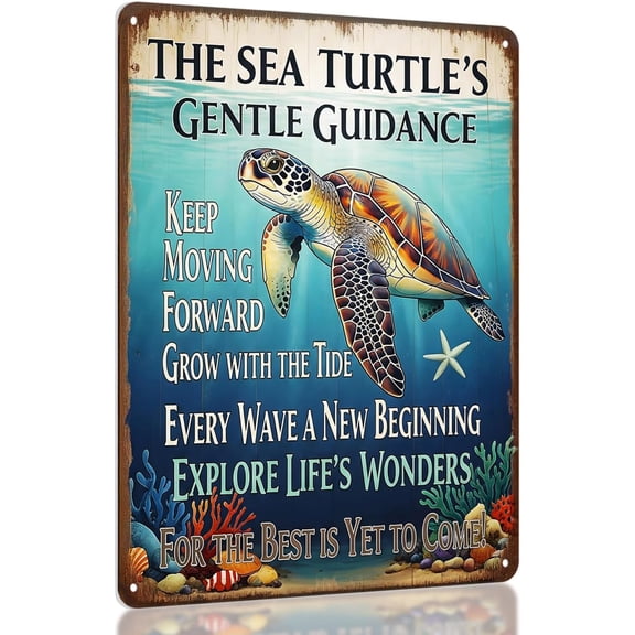 Sea Turtle Metal Wall Art – Inspirational Ocean Decor Sign, Sea Life Wall Decor for Bathroom, Bedroom, or Beach House – Tropical Turtle Wall Art, Sea Turtle Decorations for Home, 12×8" Inch Aluminum