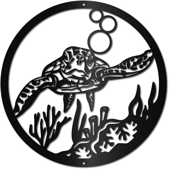 Sea Turtle Metal Wall Art Ornament Ocean Theme Wall Decor Round DIY Decorations Wall Hanging Sculpture for Home Bathroom Indoor Outdoor Living Room Bedroom Party 12 x 12 Inch DIY
