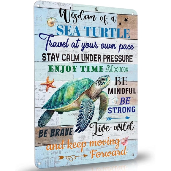 Sea Turtle Metal Wall Art Sign Coastal Beach Ocean Theme Bathroom Wall Decor for Turtle Lovers