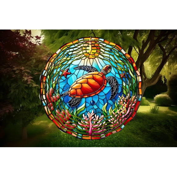Sea Turtle Metal Wind Spinner Coastal Garden & Yard Outdoor Decoration