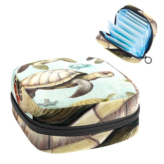 Sea Turtle Mini Makeup Bag Period Pouch Small Toiletry Bag for Men Travel Makeup Travel Bag Pouch - Velvet, Sponge, and Oxford Cloth Material - 4.7x6.6x6.6 in