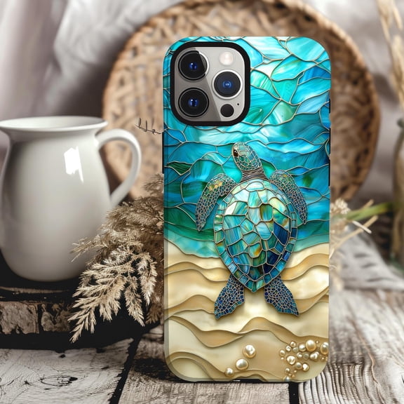 Sea Turtle Mosaic Art Case With Faux GlOcean Pattern for iPhone 17 to 11 Pro Max
