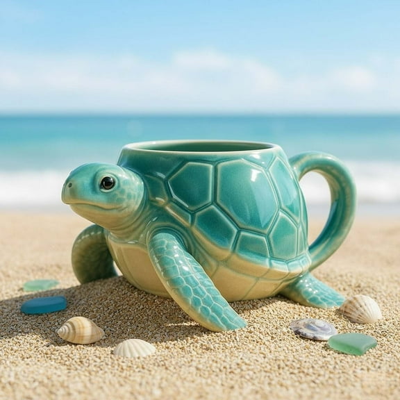 Sea Turtle Mug Ceramic,Handcrafted Hot and Cold Beverage Cup with Unique Detailed Design and Durable Construction,Ideal for Sea Turtle Lovers Home Kitchen Coffee Tea and Gift Giving-A