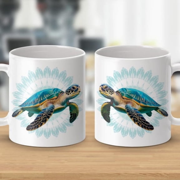 Sea Turtle Mug, Mandala Ocean Art, Gift Turtle Fan.