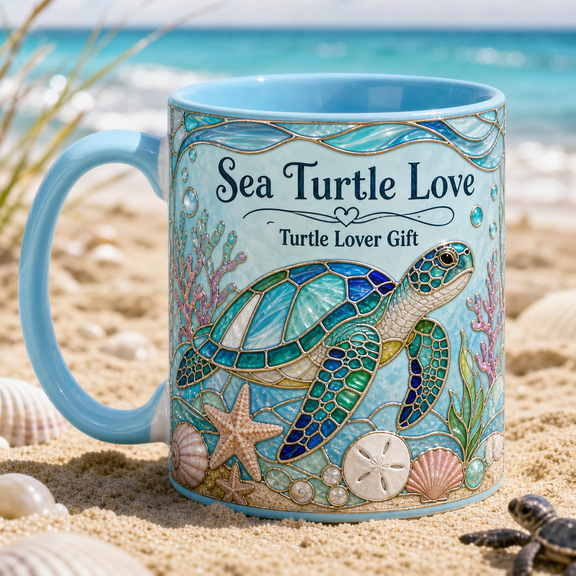 Sea Turtle Personalized Ceramic Mugs Coastal Wildlife Gift Beach Lover 11oz 15oz