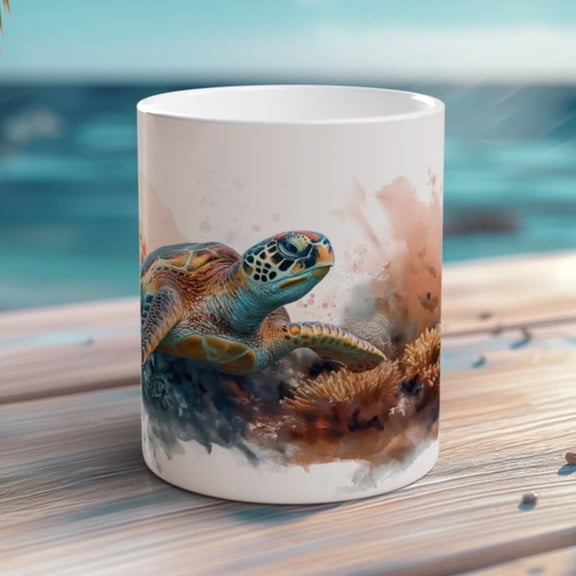 Sea Turtle Mug rafted Ceramic Coffee Cup Tranquil Sea Turtle Lover Gift Ocean Conservation Photographer Gift Unique Mug.