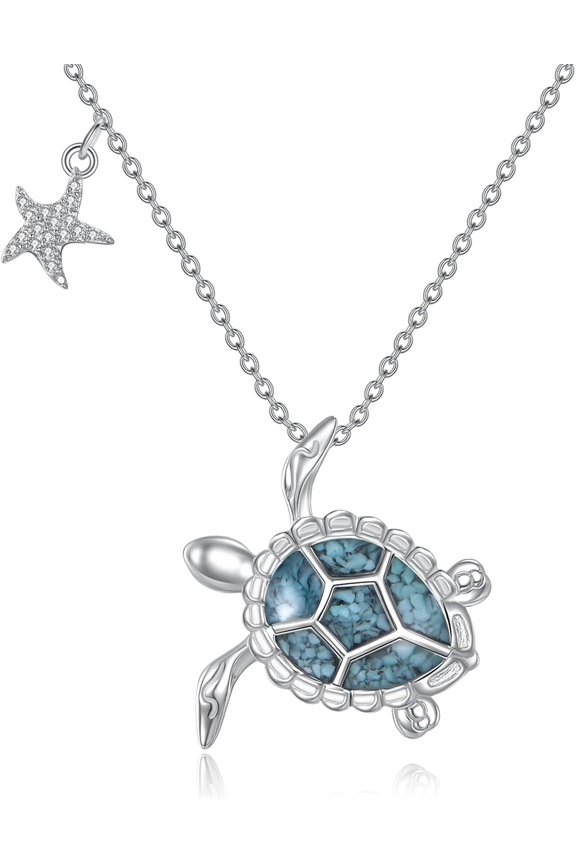 Sea Turtle Necklace 925 Sterling Sliver Turquoise Turtle Pendant Cute Ocean Animal Jewelry Gifts for Women Female Mother Lover