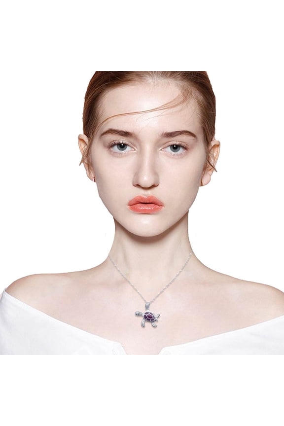 Sea Turtle Necklace, Blue Fire Opal Inlay Jewelry, Elegant European Style Alloy Pendant Gift for Women, Hot Pink