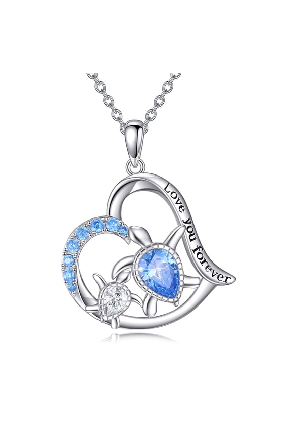 Sea Turtle Necklace Jewelry for Women Mom Sterling Silver Mother Heart Turtle Necklace for Wife Gifts Christmas