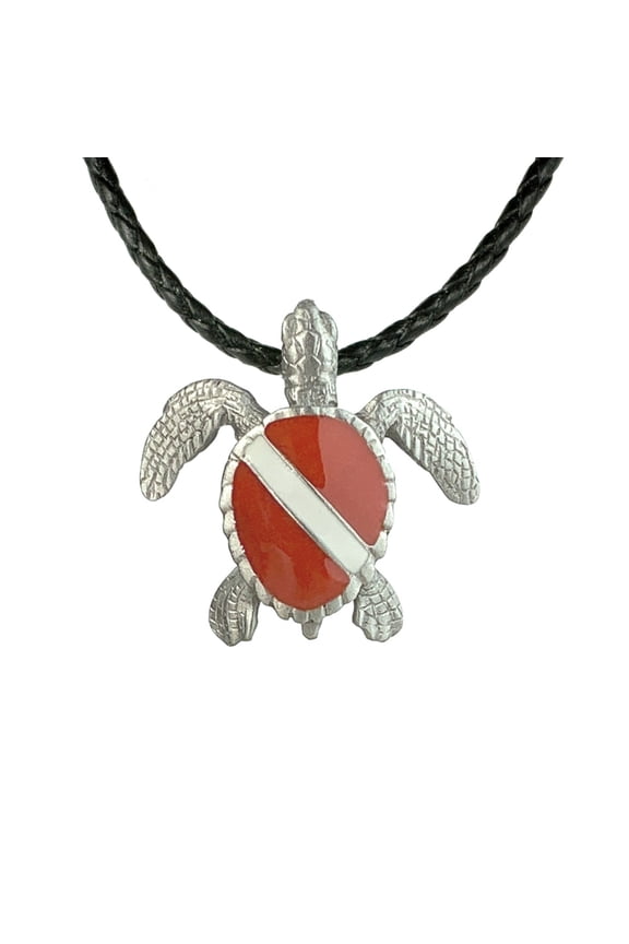 Sea Turtle Necklace Pendant with Dive Flag- Dive Flag Sea Turtle Gifts, Dive Turtle Necklaces, Diving Gifts for Turtle Lovers, Jewelry for Divers