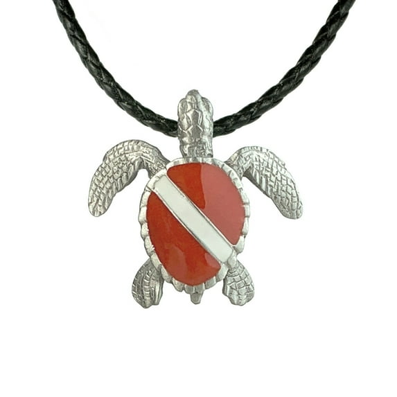 Sea Turtle Necklace Pendant with Dive Flag- Dive Flag Sea Turtle Gifts, Dive Turtle Necklaces, Diving Gifts for Turtle Lovers, Jewelry for Divers
