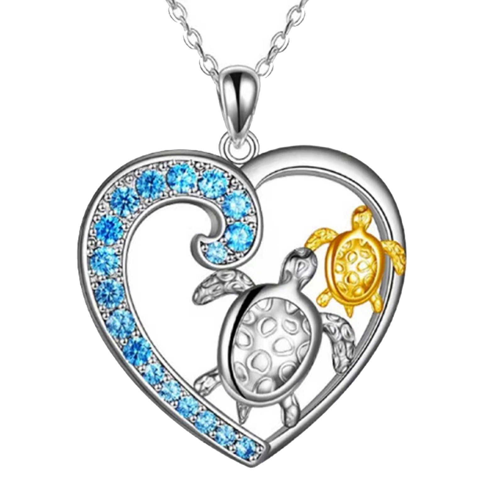 Qiyifuwang Sea Turtle Necklace Sterling Silver Love Heart Mother Child Turtle Pendant Necklace