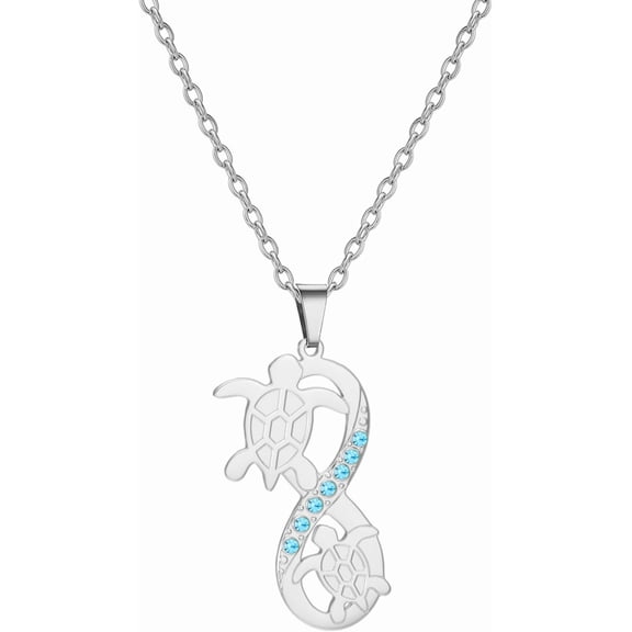 Sea Turtle Necklace for Women Blue Moonstone Infinity Wave Pendant Cute Animal Jewelry Summer Holiday Beach Gifts for Ocean Lover