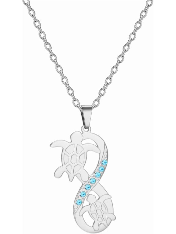 Sea Turtle Necklace for Women Blue Moonstone Infinity Wave Pendant Cute Animal Jewelry Summer Holiday Beach Gifts for Ocean Lover