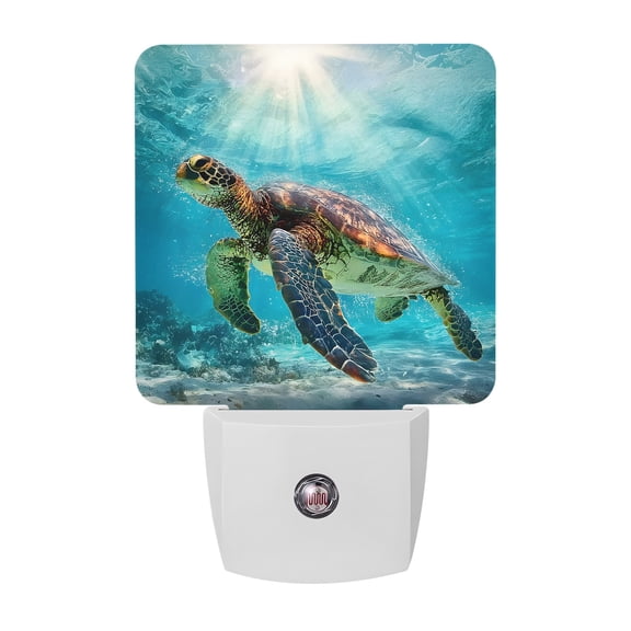 Sea Turtle Night Lights, Sunbeams Coral Marine Life Tropical Coastal Smart Auto Dusk to Dawn Sensor Nightlights Plug-in Nightlight for Bedroom Bathroom Living Room Kitchen Hallway