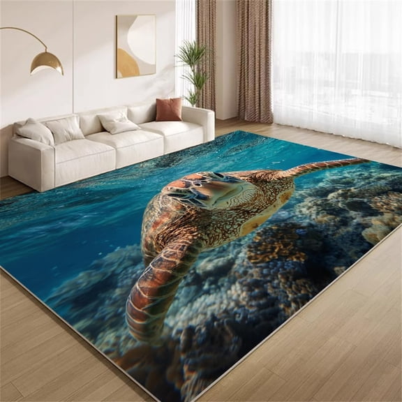 Sea Turtle Ocean Beach Area Rugs, Hawaiian Blue Carpet, Washable Non Slip Low Pile Soft Rug for Living Room Bedroom Home Decor Mat 2ftx3ft