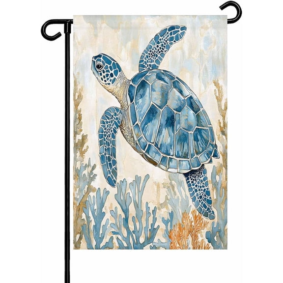 Sea Turtle Ocean Coral Garden Flags 12x18 Inch Double Sided Welcome Yard Flags for Outdoor Decor Underwater World Marine Animal Yard Outside Seasonal Decoration