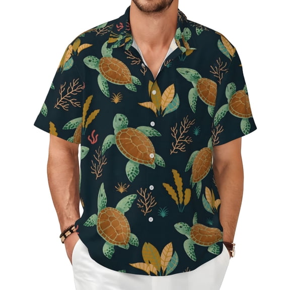 Sea Turtle Ocean Men's Shirts Short-Sleeved with All-Over Prints Button-Up Shirts