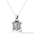 thumbnail image 1 of Sea Turtle Ocean Sealife Charm 3D 23x16mm (0.9x0.6in) Pendant & Chain Necklace in Oxidized .925 Sterling Silver, 1 of 1
