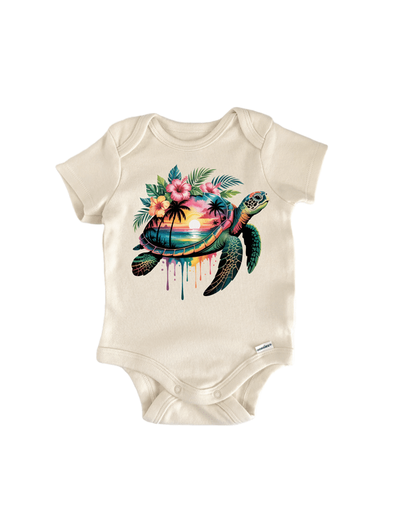Sea Turtle Ocean Sunset Newborn Baby Bodysuit