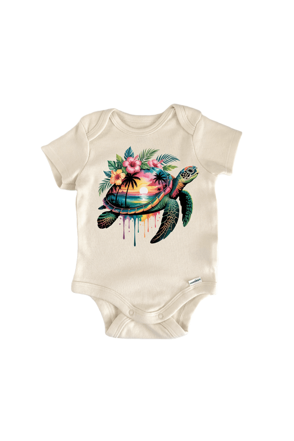 Sea Turtle Ocean Sunset Newborn Baby Bodysuit