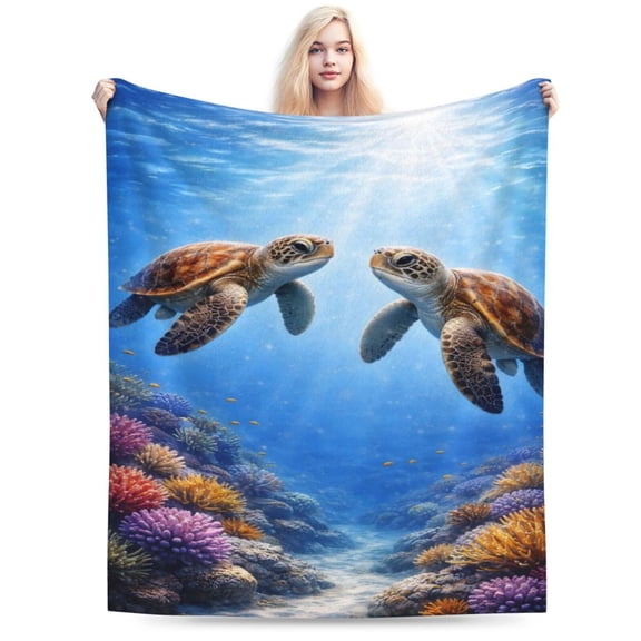 Sea Turtle Ocean Throw Blanket, Soft Cozy Decorative Blanket for Sofa Couch Bed, Elegant Underwater Home Decor 50x40