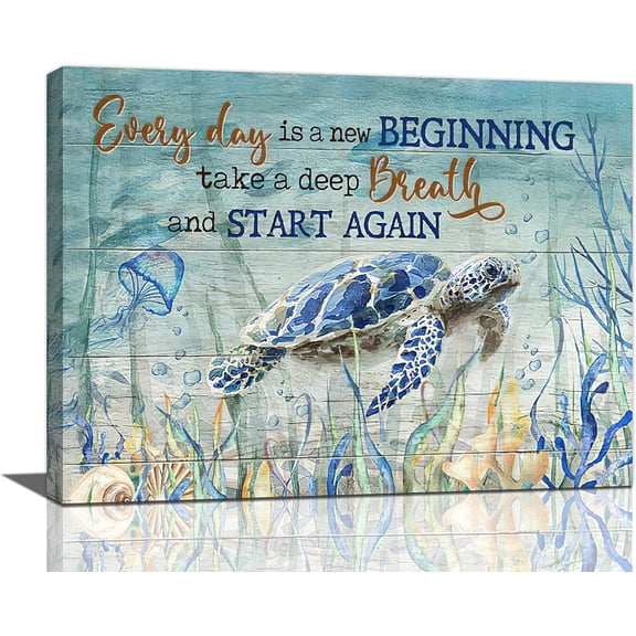 Sea Turtle Ocean Wall Art Inspirational Quotes Pictures Wall Decor Nautical Beach Canvas Painting Print Artwork Modern Home Decor Framed for Living room Bedroom Bathroom 12''''X16''''