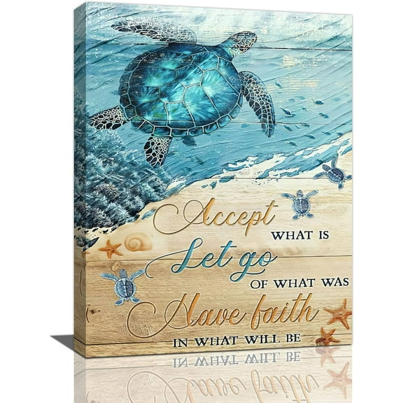 Sea Turtle Ocean Wall Art Inspirational Quotes Pictures Wall Decor Nautical Beach Canvas Painting Print Artwork Modern Home Decor Framed for Living room Bedroom Bathroom 12''''X16''''