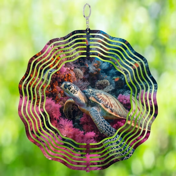 Sea Turtle Ocean Wildlife 3D Wind Spinner Stainless Steel Kinetic Hanging Decor
